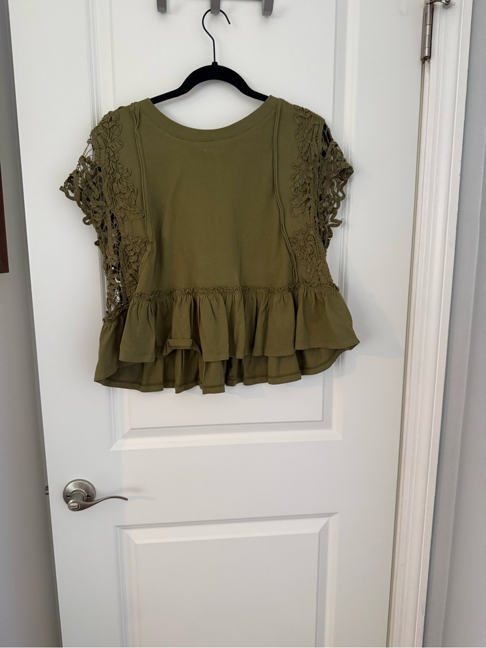 Anthropologie Olive Crochet-Sleeve Ruffle Hem Top